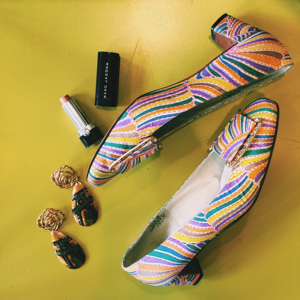 Roger Vivier Colorful Striped Heels with Buckle
